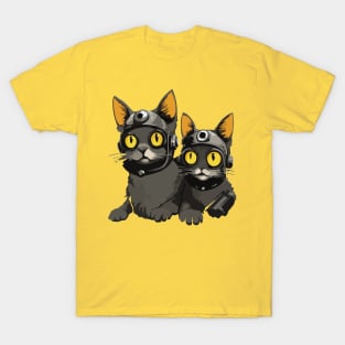 Modern Meows Atomic Age Black Kitschy Cats T-Shirt